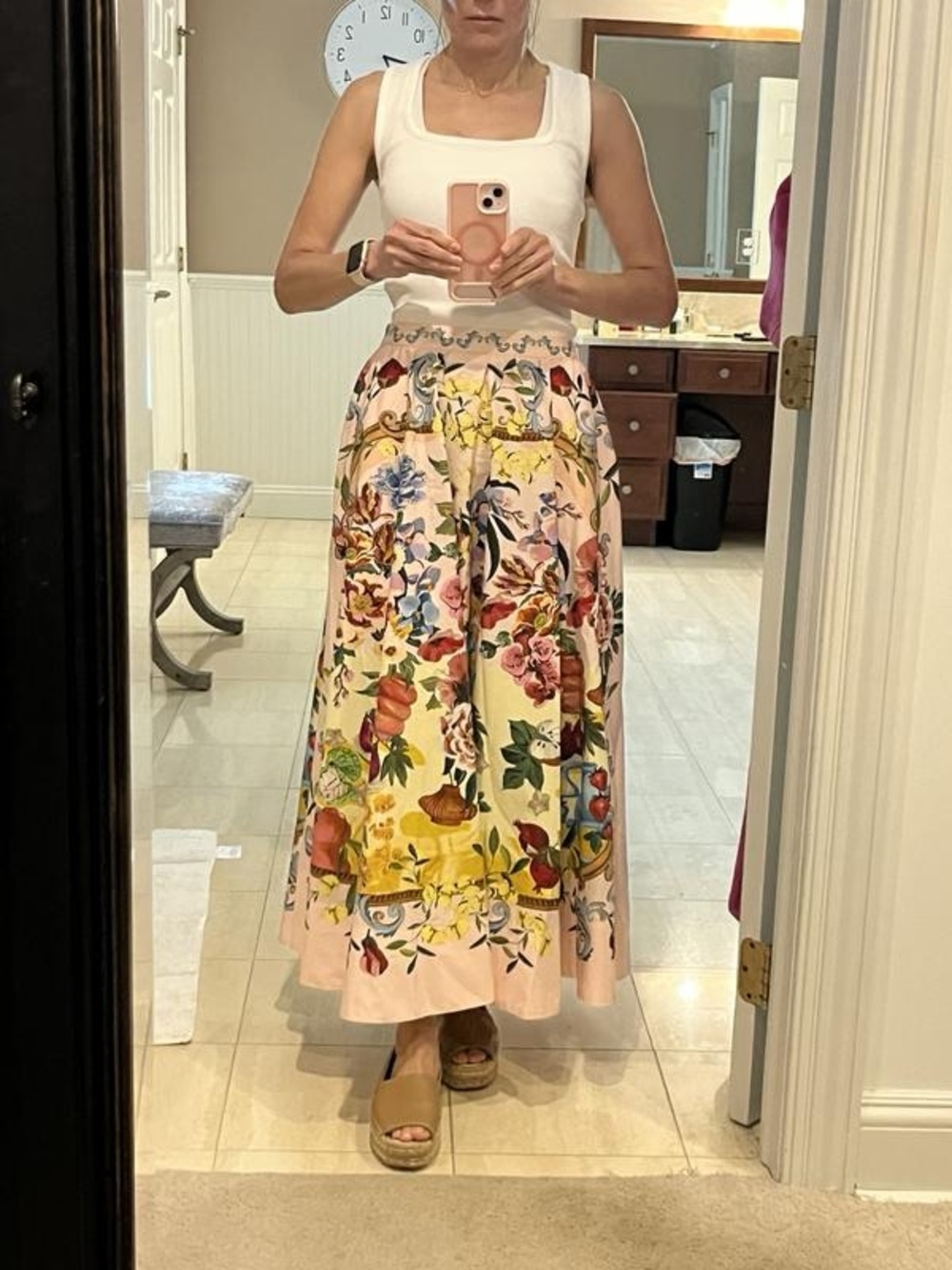 FARM Rio Pink Garden Terrace Organic Cotton Midi Skirt - Picture 6 of 16